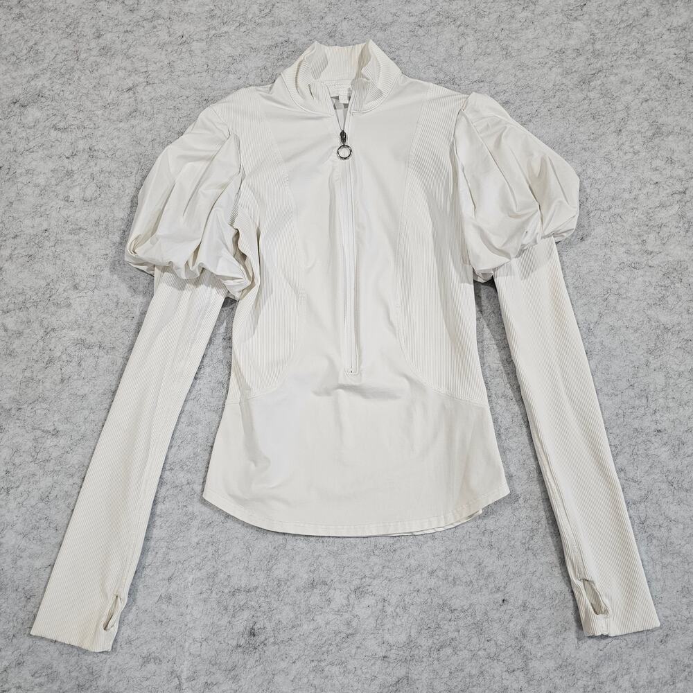 Jonathan Simkhai Carbon Half ZipJacket Thumbhole Puff Sleeve White Sz S